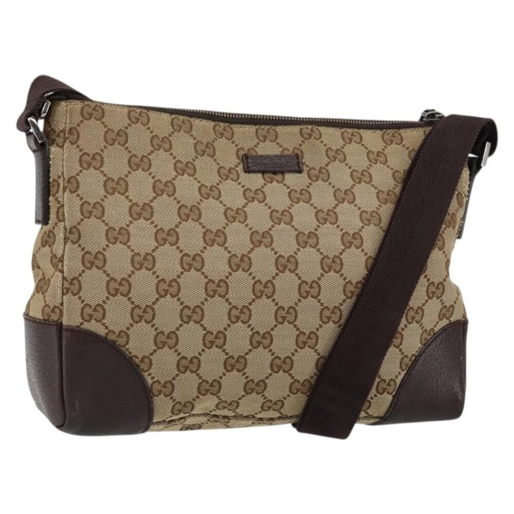Authentic GUCCI GG Canvas Shoulder Bag Beige Silver 114273